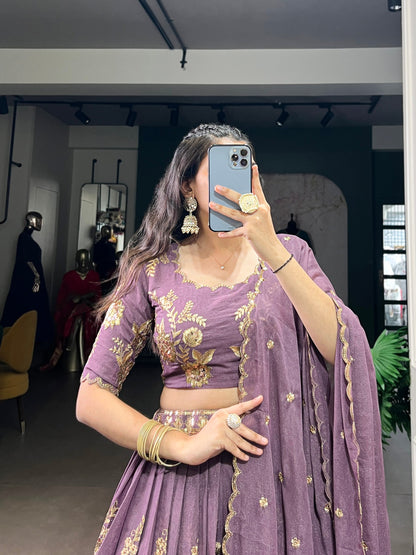 Lavender Sequins Thread Embroidery Lehenga Choli with Dupatta