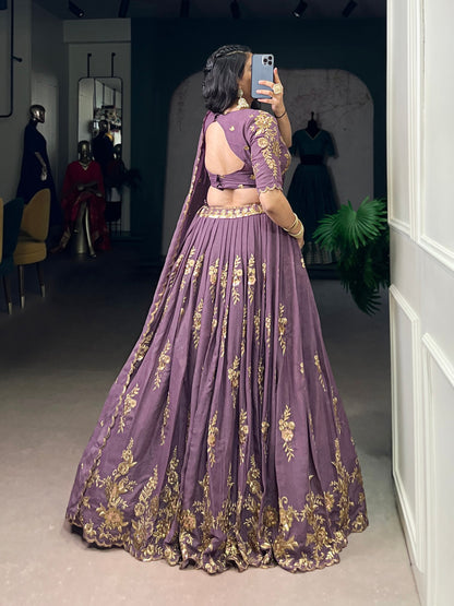 Lavender Sequins Thread Embroidery Lehenga Choli with Dupatta