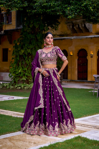 Purple Elegant Rangoli Crush Lehenga Set with Sequins & Thread Work Lahenga