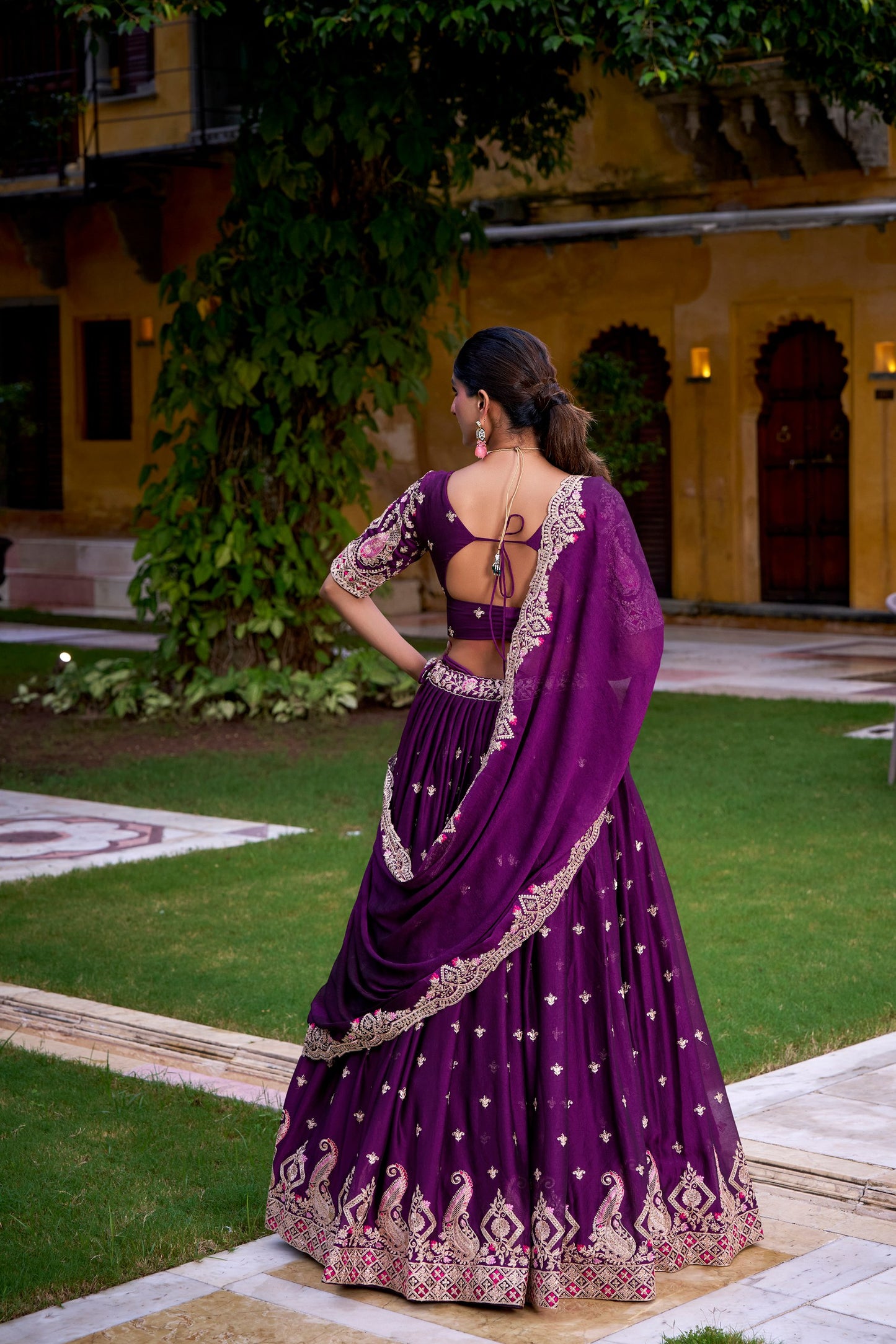 Purple Elegant Rangoli Crush Lehenga Set with Sequins & Thread Work Lahenga