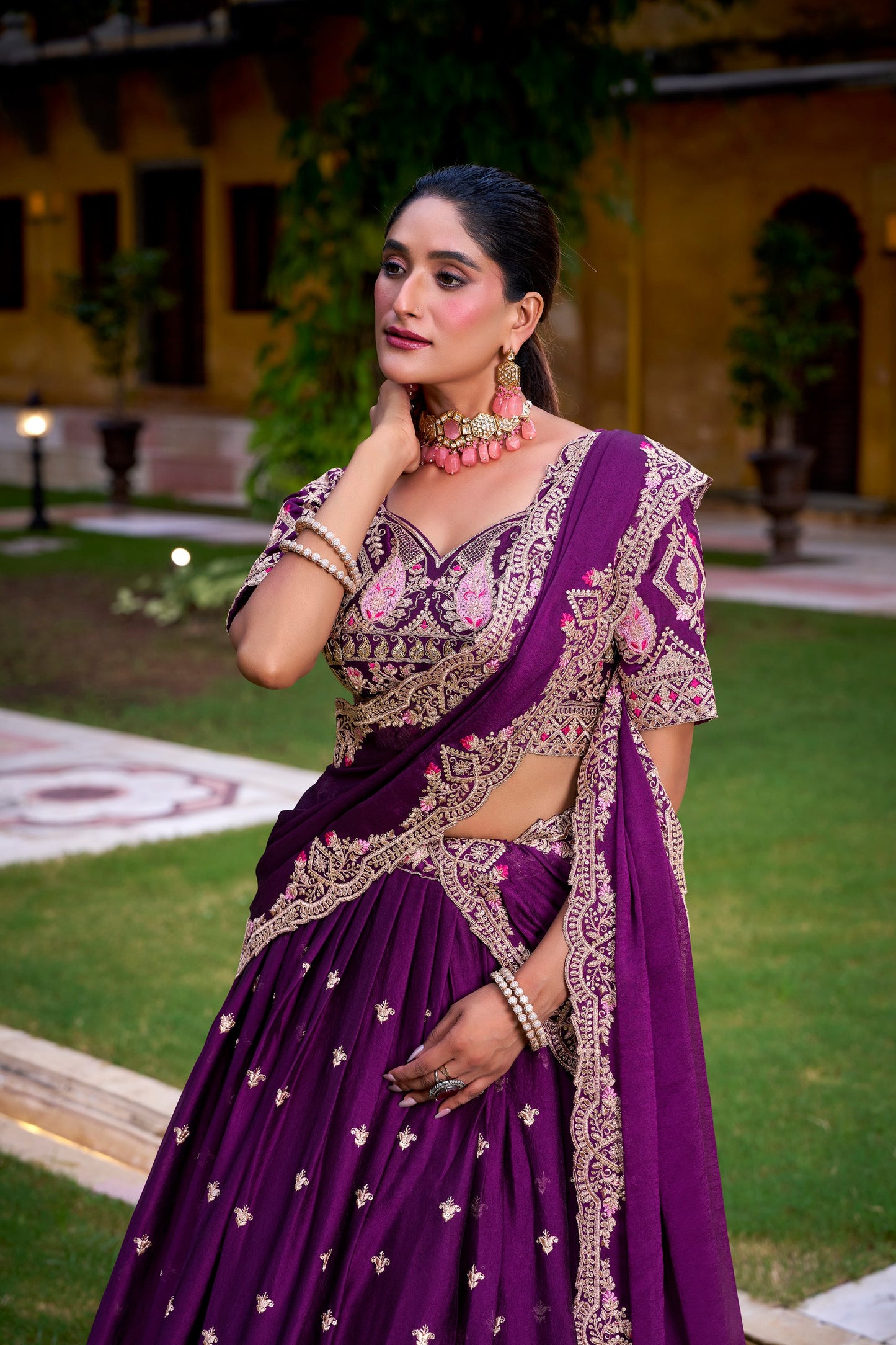 Purple Elegant Rangoli Crush Lehenga Set with Sequins & Thread Work Lahenga