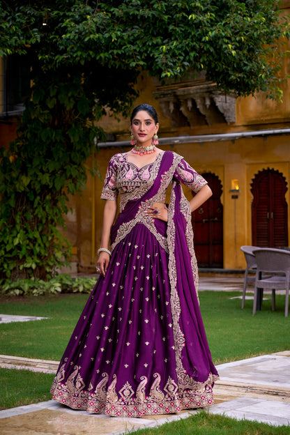 Purple Elegant Rangoli Crush Lehenga Set with Sequins & Thread Work Lahenga