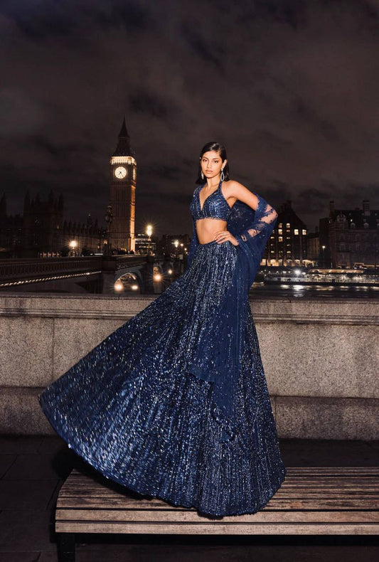 Elagance Blue Women’s Traditional Silk Lehenga