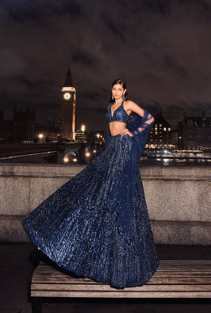 Elagance Blue Women’s Traditional Silk Lehenga