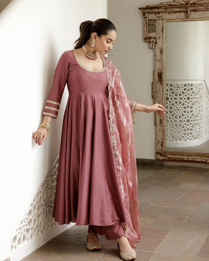 GoSriKi Women's Rayon Viscose Anarkali Solid Kurta with Pant & Dupatta