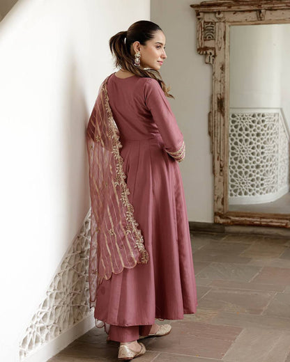 GoSriKi Women's Rayon Viscose Anarkali Solid Kurta with Pant & Dupatta