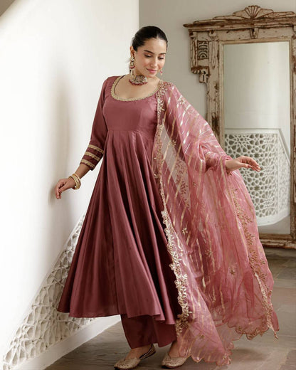 GoSriKi Women's Rayon Viscose Anarkali Solid Kurta with Pant & Dupatta