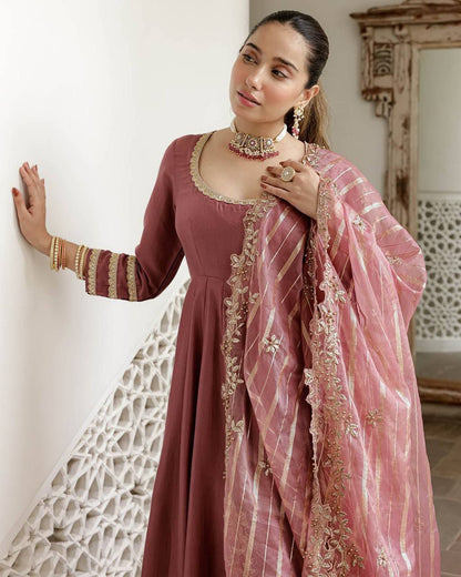 GoSriKi Women's Rayon Viscose Anarkali Solid Kurta with Pant & Dupatta