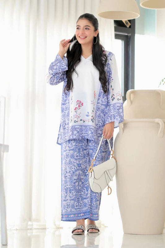 Women's Blue Floral Printed Kurta Palazzo Co-Ord Set
