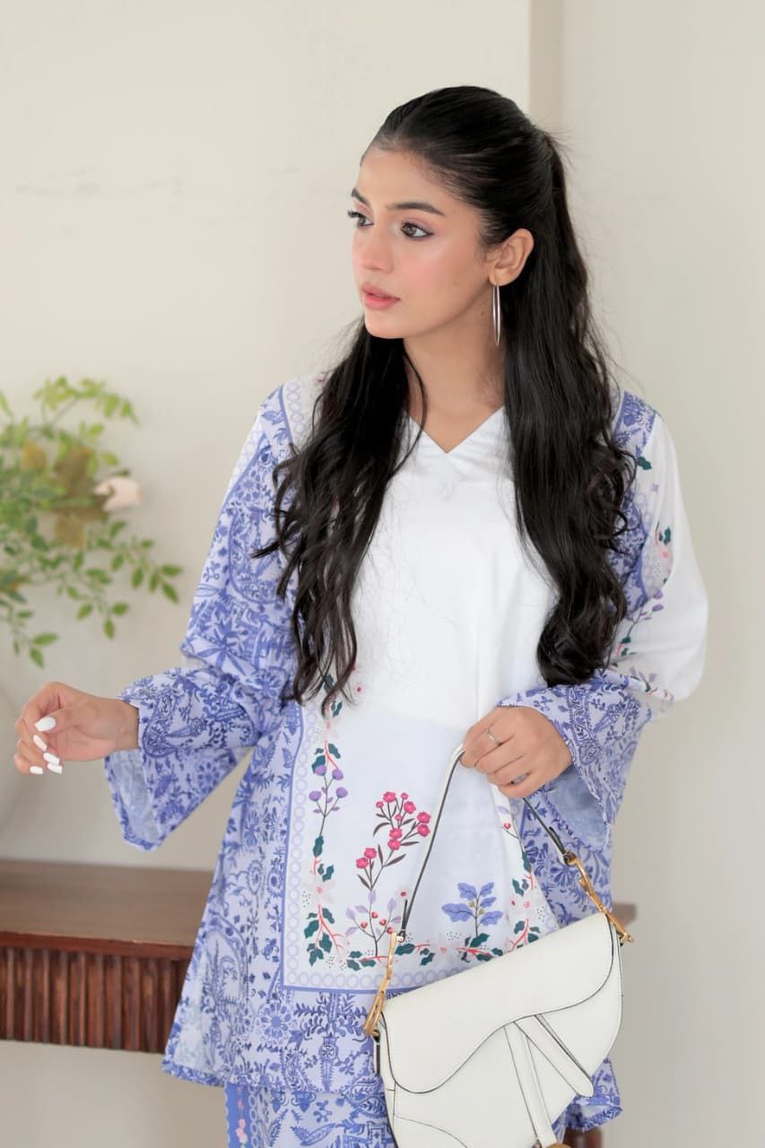 Women's Blue Floral Printed Kurta Palazzo Co-Ord Set
