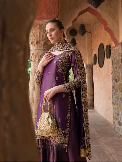 Purple Kaliyan Hand Embroidery work Sharara Suit