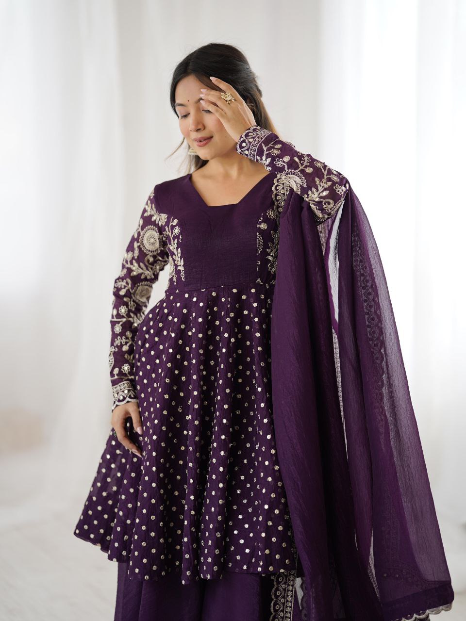 Majestic Purple Ethnic set - Mirror & thread work
