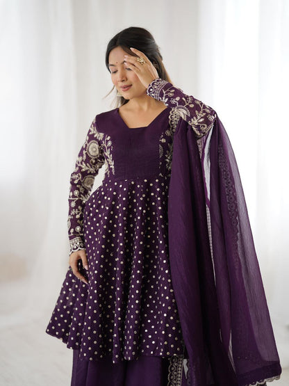 Majestic Purple Ethnic set - Mirror & thread work