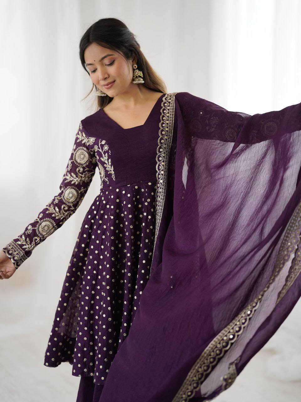 Majestic Purple Ethnic set - Mirror & thread work