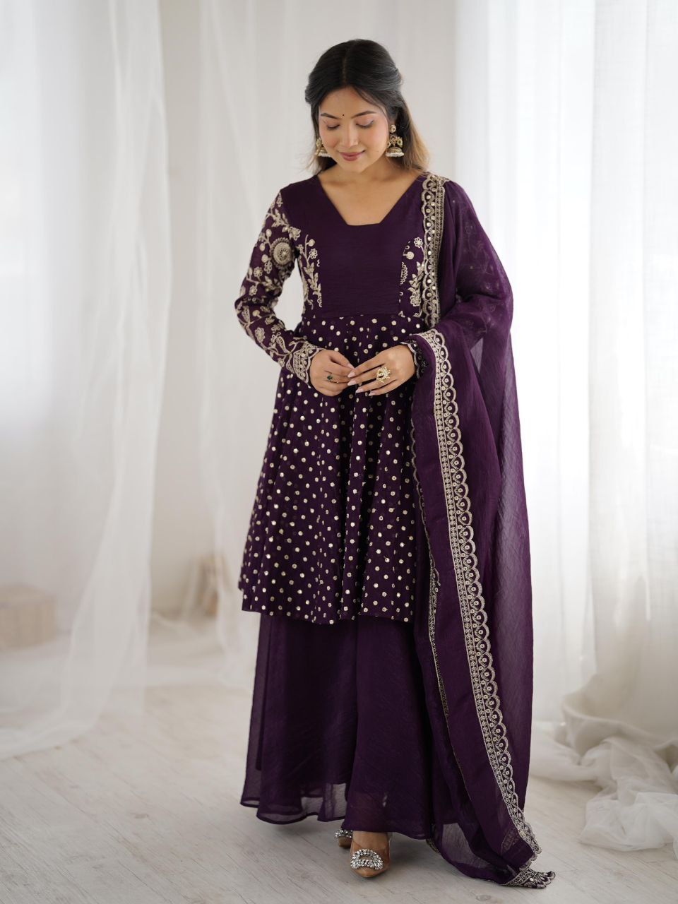 Majestic Purple Ethnic set - Mirror & thread work