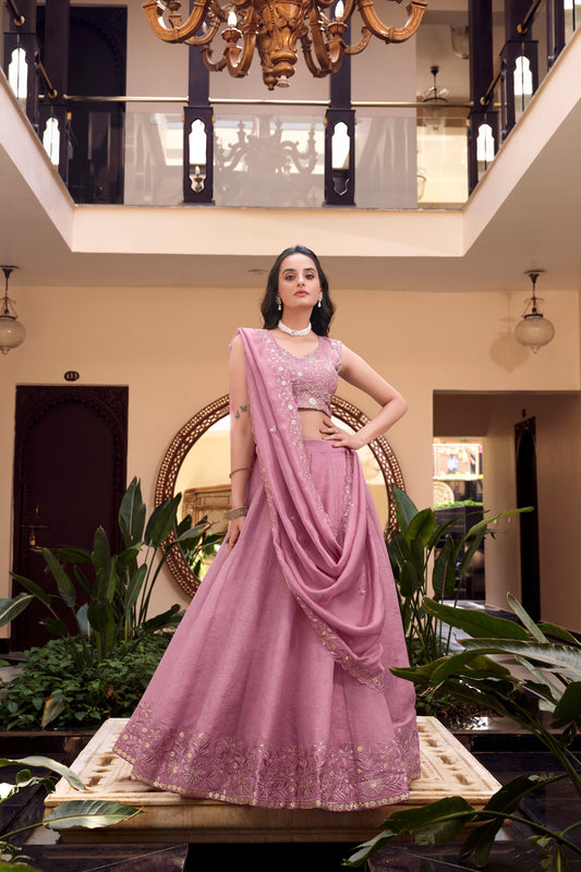 Stylish Pink Sequins Work Lehenga – New Crush Fabric