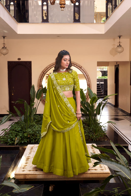 Green Star Georgette Dress with Sequins Embroidery Work