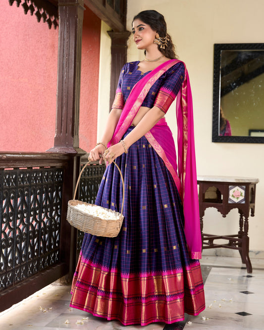 Blue And Pink Color Dola Silk Lehenga With Dupatta