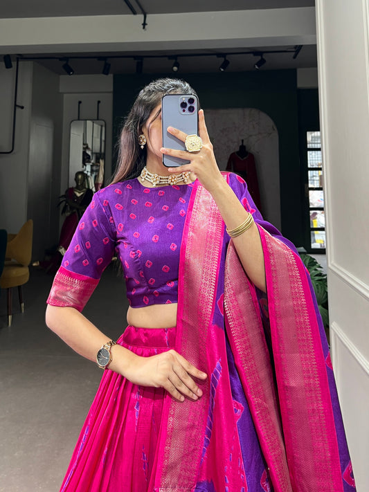 Blue And Pink Color Dola Silk Lehenga With Dupatta.