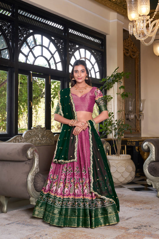 Radiant Pink Kanchipuram Lehenga with Intricate Zari Weave