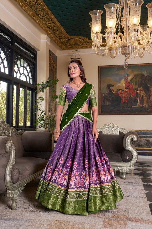 Majestic Purple Zari Kanchipuram Lehenga – Timeless Tradition