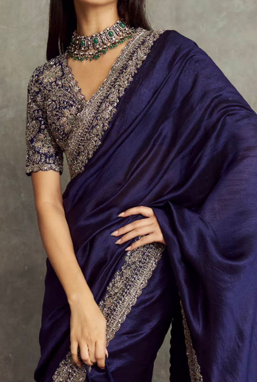 Navy blue Soft space silk saree