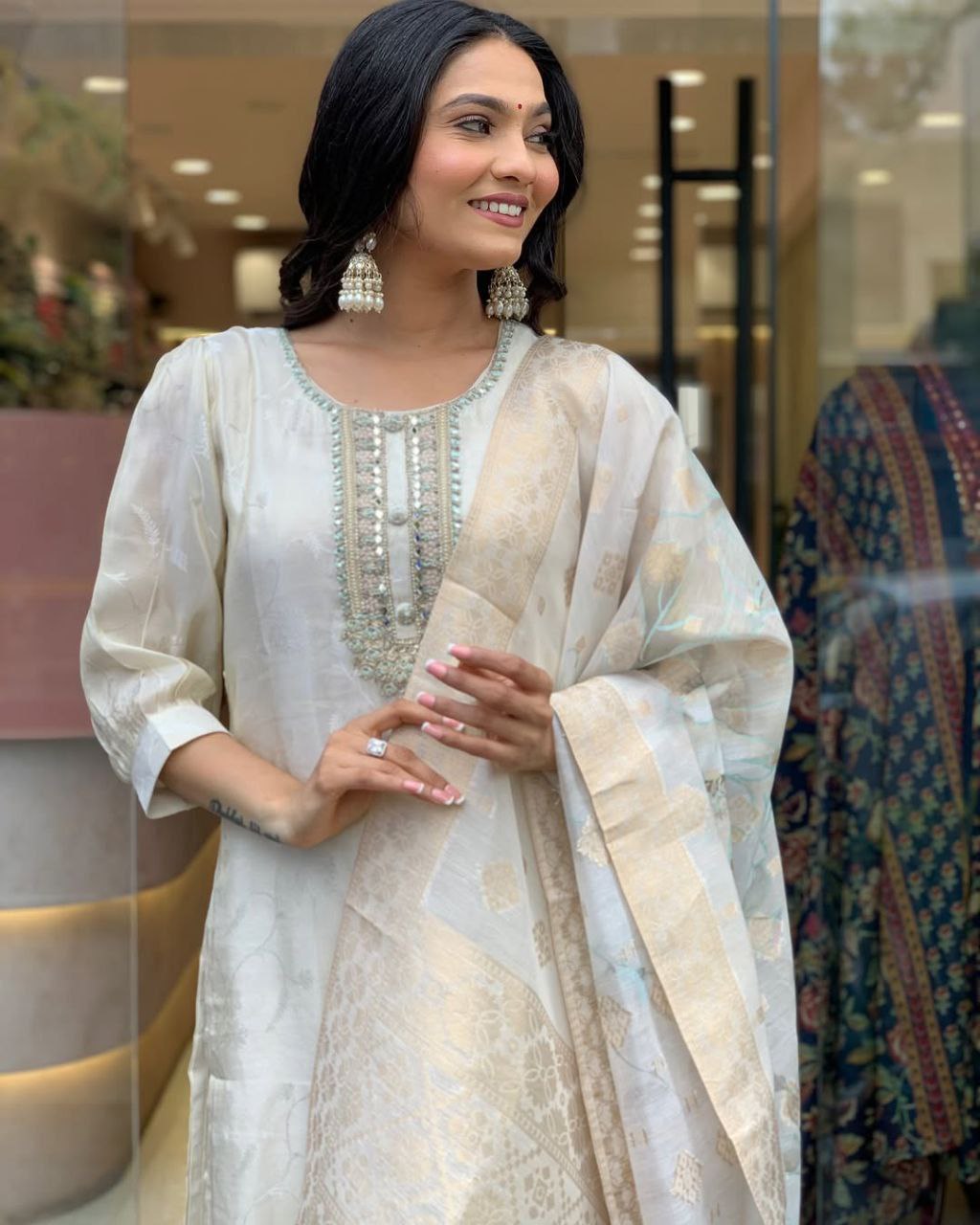 pure Russian Silk Suit Set Top pent with duppta
