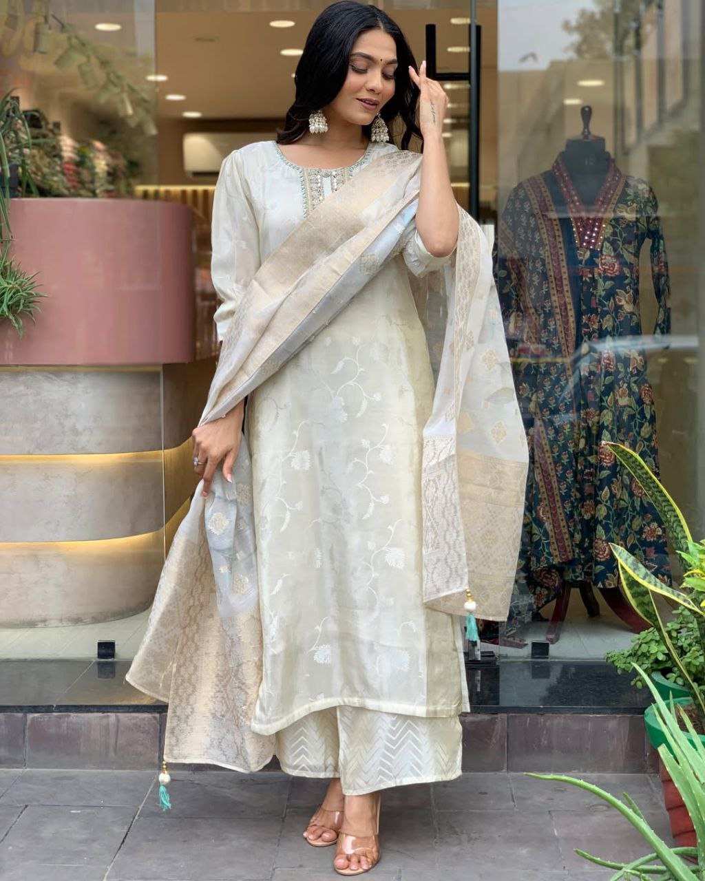 pure Russian Silk Suit Set Top pent with duppta