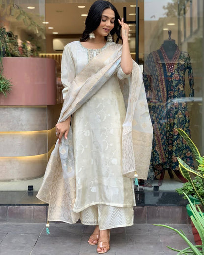 pure Russian Silk Suit Set Top pent with duppta