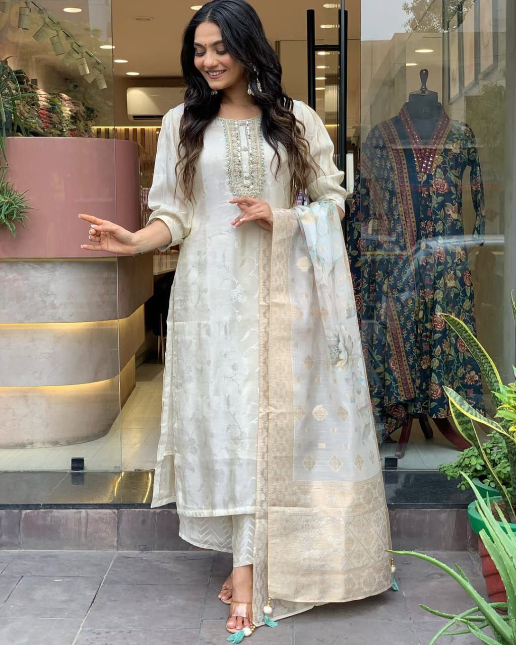 pure Russian Silk Suit Set Top pent with duppta