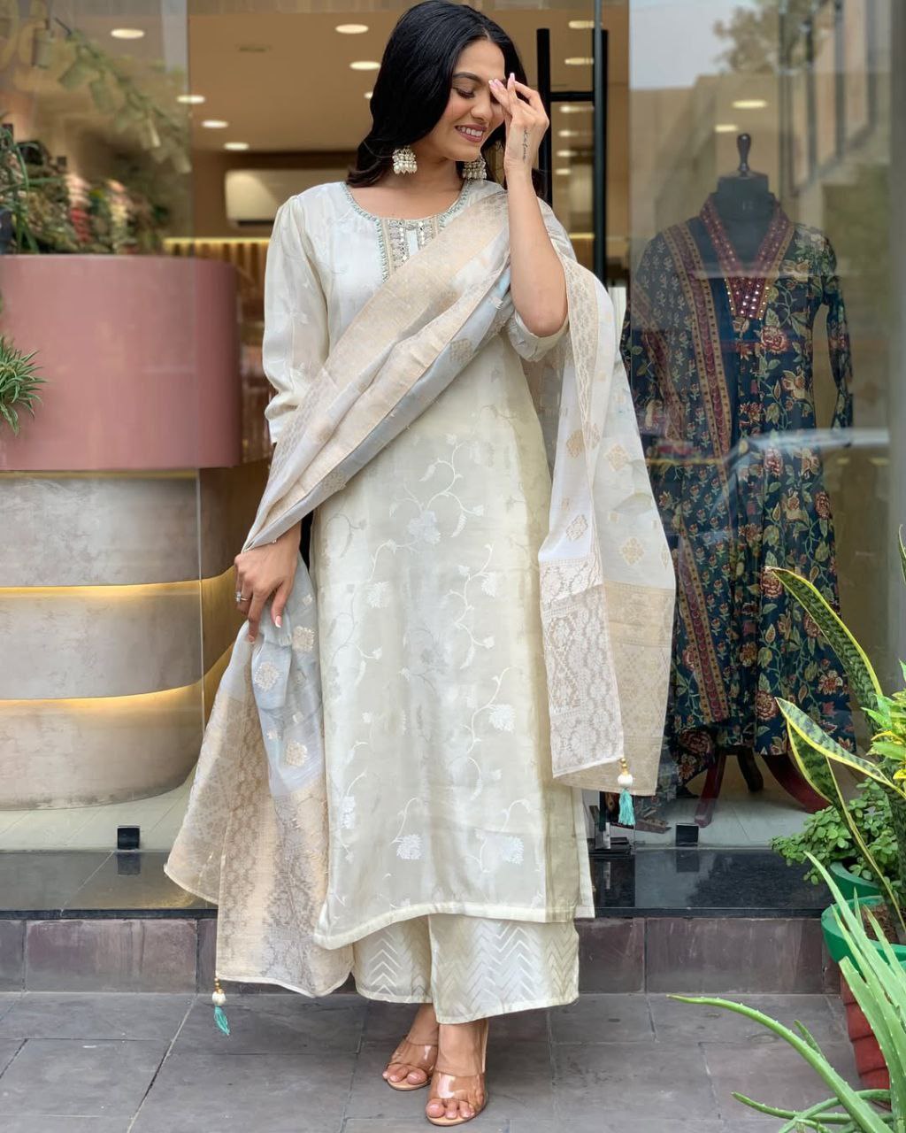pure Russian Silk Suit Set Top pent with duppta