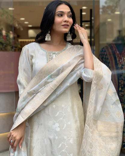 pure Russian Silk Suit Set Top pent with duppta