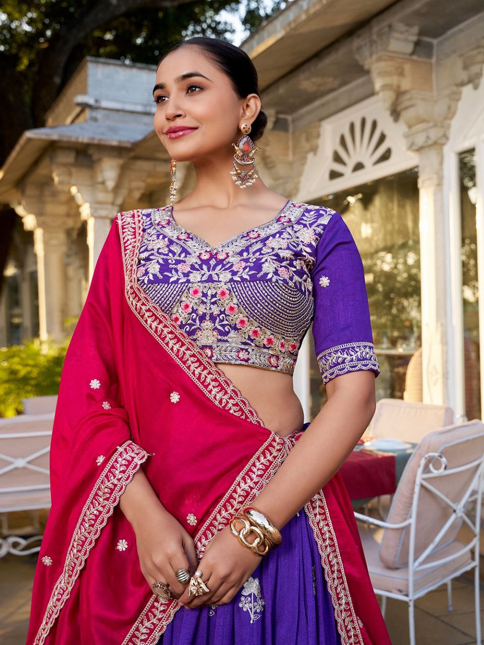 Fantastic Purple Color Vichitra Silk Indian Lehenga Choli For Wedding