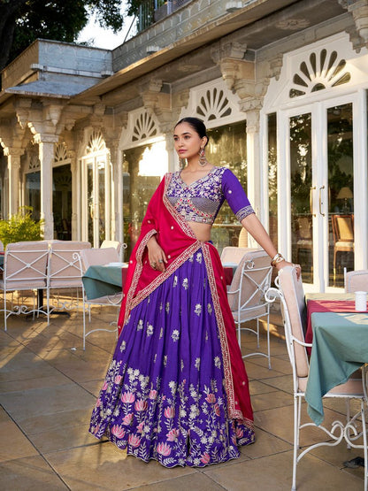 Fantastic Purple Color Vichitra Silk Indian Lehenga Choli For Wedding