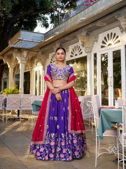 Fantastic Purple Color Vichitra Silk Indian Lehenga Choli For Wedding