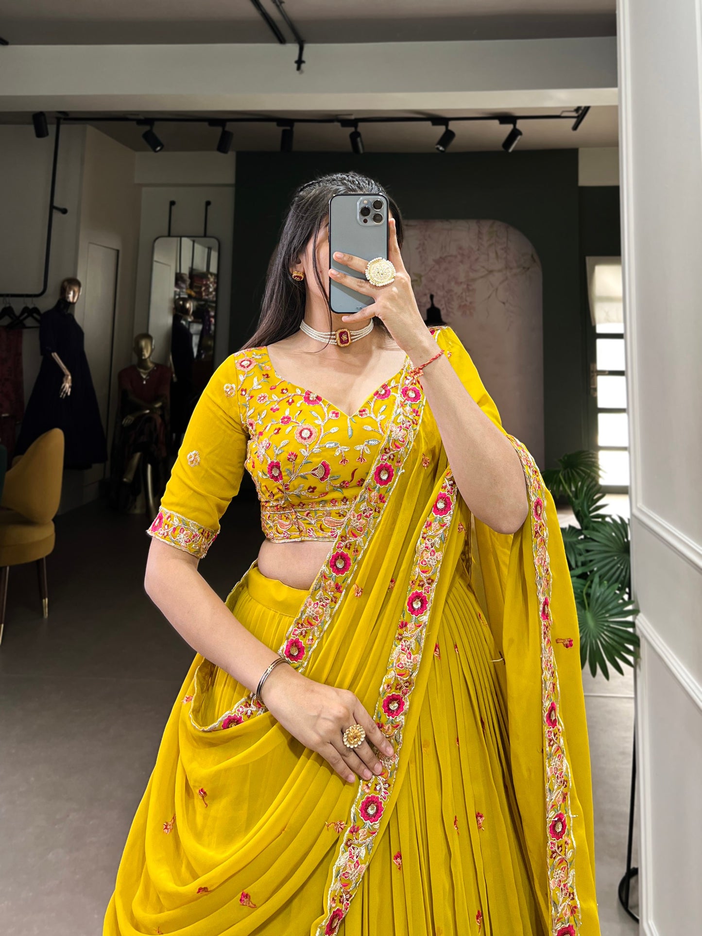 Yellow Color Dola Silk Lehenga With Dupatta.