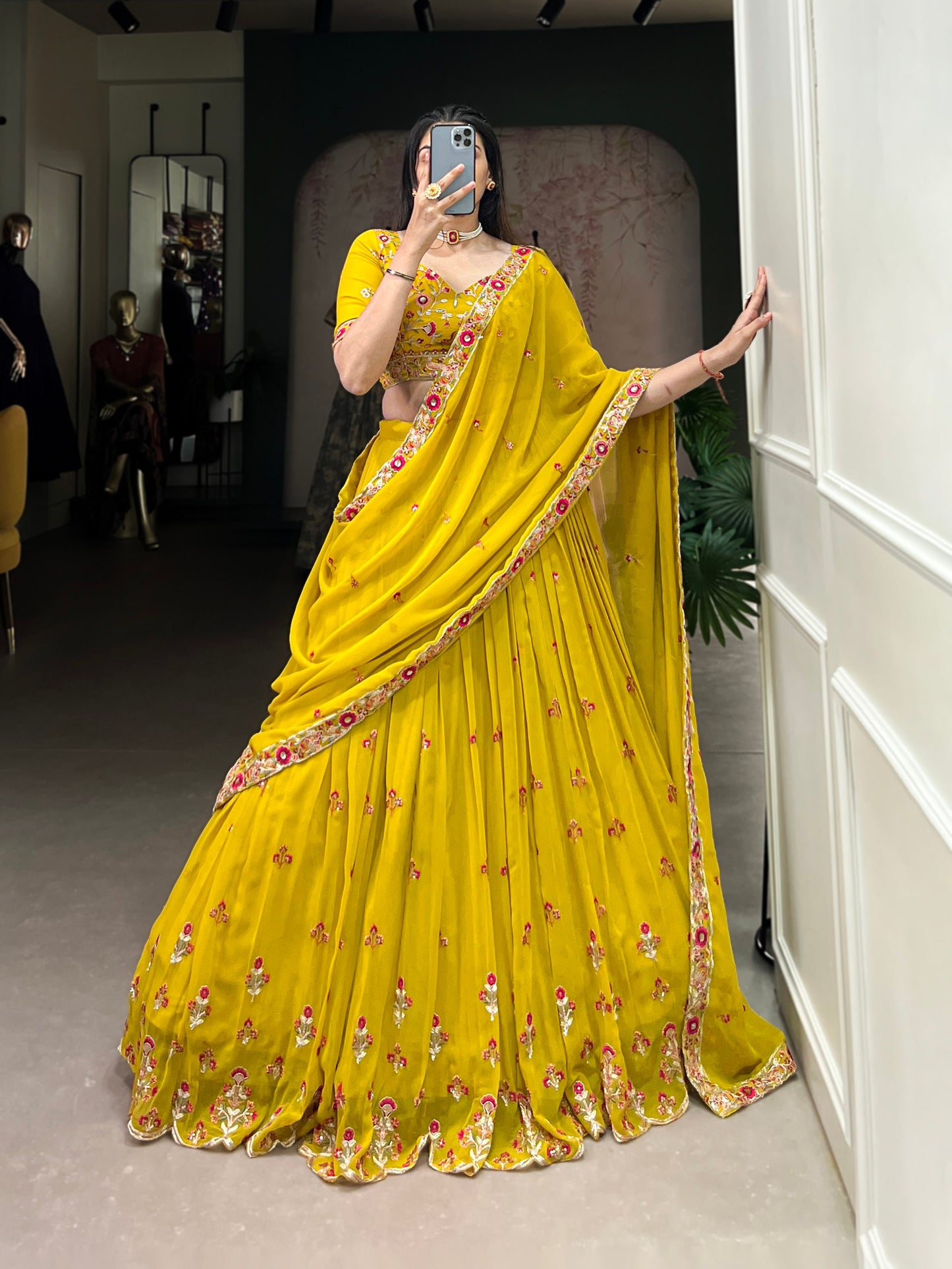 Yellow Color Dola Silk Lehenga With Dupatta.