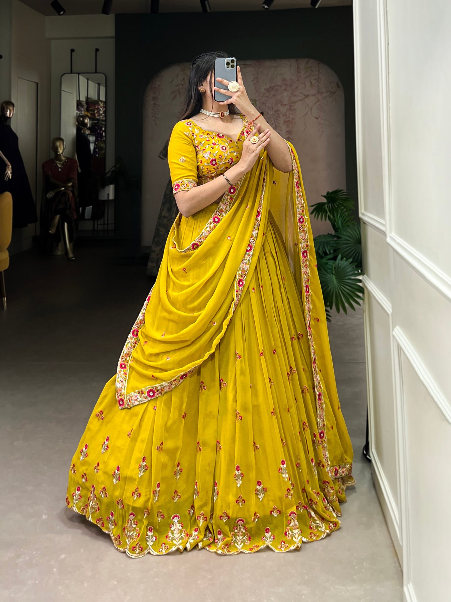 Yellow Color Dola Silk Lehenga With Dupatta.
