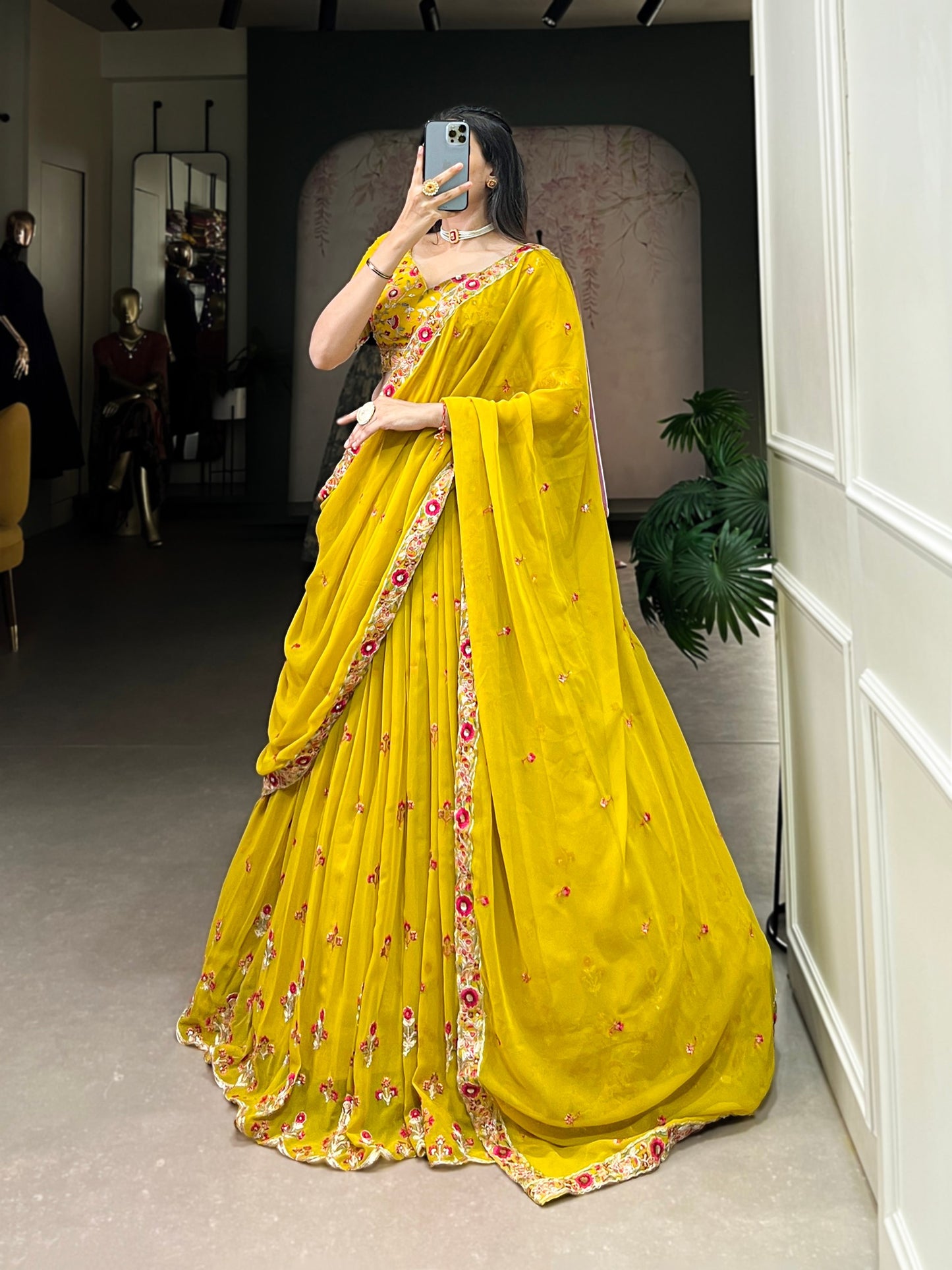 Yellow Color Dola Silk Lehenga With Dupatta.