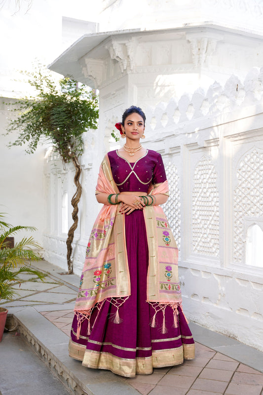 Purple Dola Silk Lehenga With Dupatta.