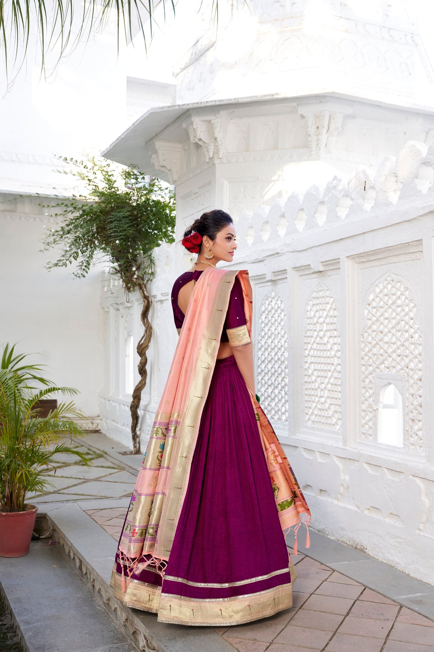 Purple Dola Silk Lehenga With Dupatta.