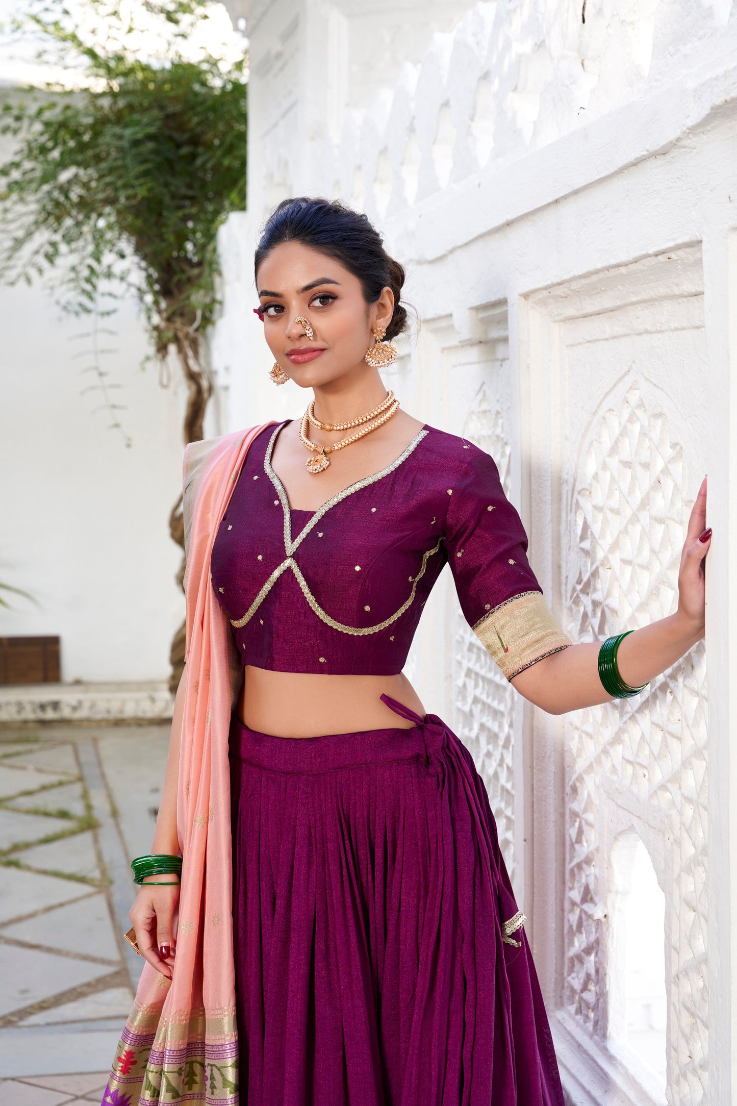 Purple Dola Silk Lehenga With Dupatta.