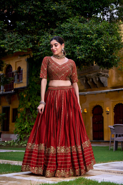 Red Elagant Rangoli Crush Wedding Lehenga Choli