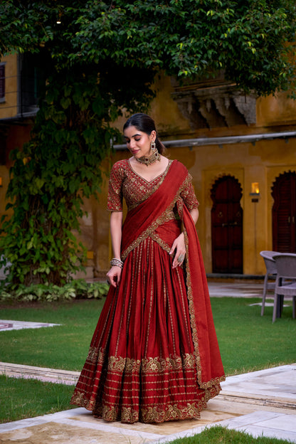 Red Elagant Rangoli Crush Wedding Lehenga Choli