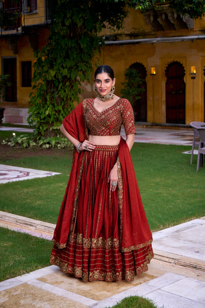 Red Elagant Rangoli Crush Wedding Lehenga Choli