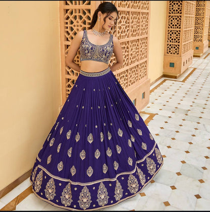Purple Color Chinon silk Fabric With Embroidery Work Lehenga Choli