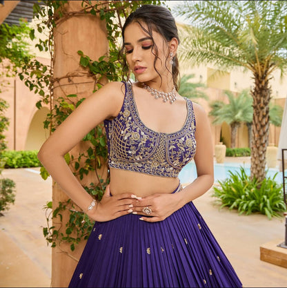 Purple Color Chinon silk Fabric With Embroidery Work Lehenga Choli