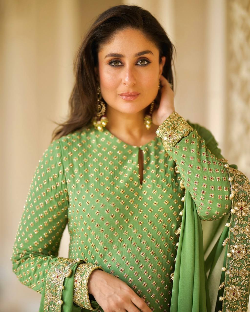 ROYAL OFF GREEN 3 PIECE FANCY KURTI WITH BEAUTIFUL BOTTOM AND DUPATTA