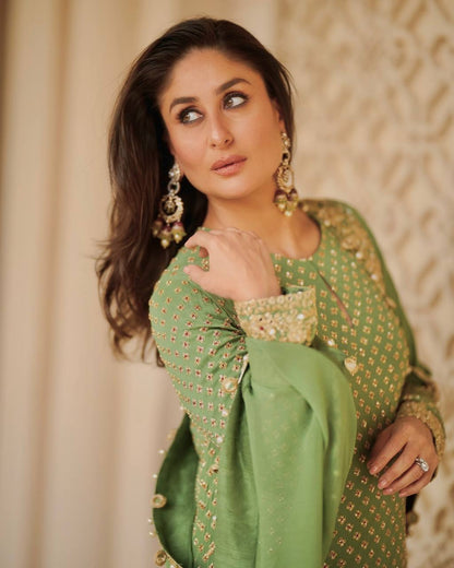 ROYAL OFF GREEN 3 PIECE FANCY KURTI WITH BEAUTIFUL BOTTOM AND DUPATTA