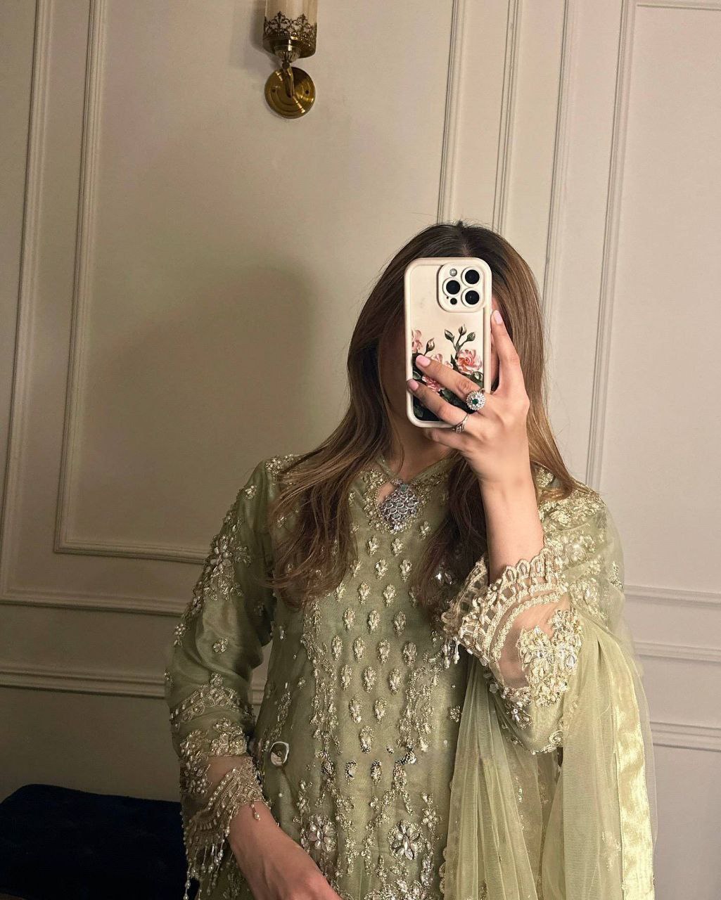 Heavy Faux Georgette With Heavy Embroidery  Sequence Work With Rivet Moti Work With Sleeves